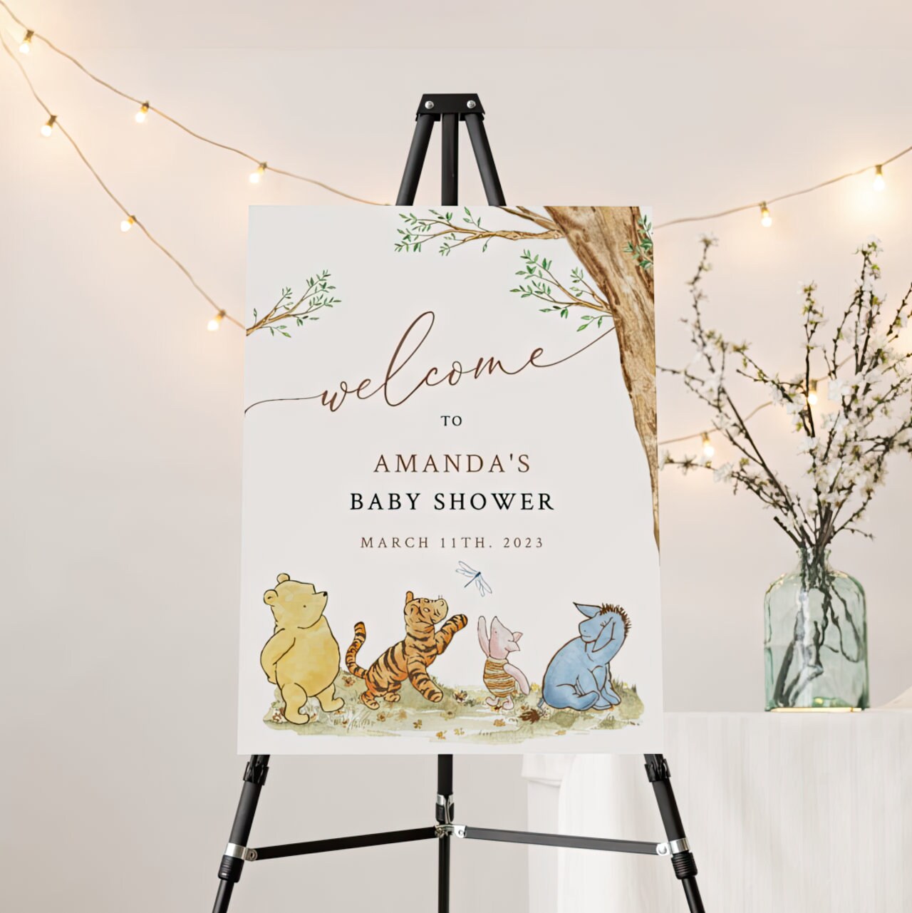Printed Winnie The Pooh Baby Shower Welcome Sign, Pooh Baby Shower Welcome, Printed Gender Neutral Winnie The Pooh Foam Board Welcome Sign