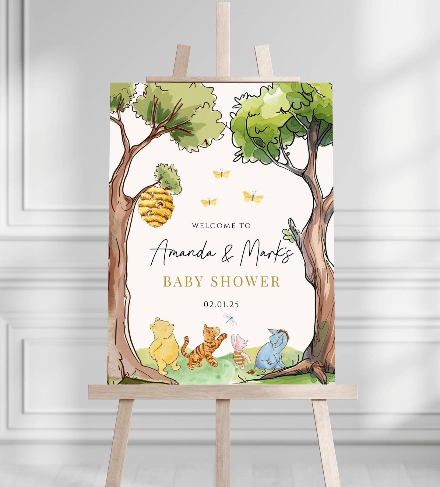 Printed Winnie The Pooh Baby Shower Welcome Sign, Pooh Baby Shower Welcome, Printed Gender Neutral Winnie The Pooh Foam Board Welcome Sign