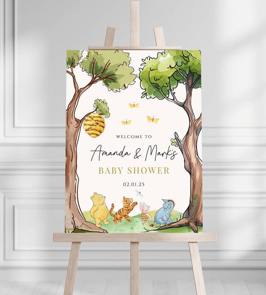 Printed Winnie The Pooh Baby Shower Welcome Sign, Pooh Baby Shower Welcome, Printed Gender Neutral Winnie The Pooh Foam Board Welcome Sign