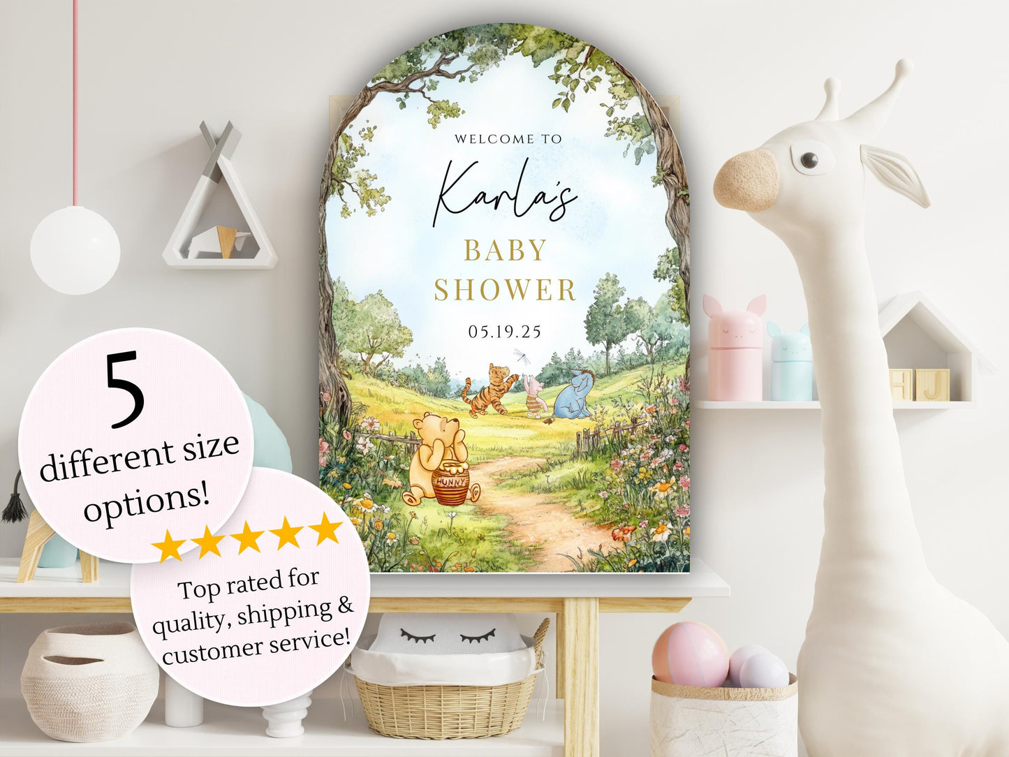 Printed Arch Winnie The Pooh Baby Shower Welcome Sign, Pooh Baby Shower Welcome