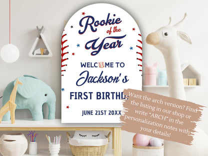 Printed Baseball Rookie of the Year 1st Birthday Welcome Sign, Custom Foam Board Birthday Decor, Boy First Birthday Sports Theme Custom Sign