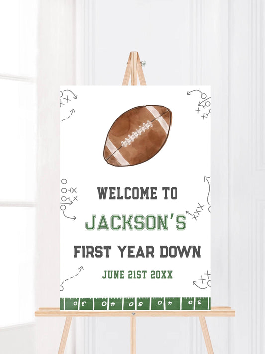 Printed Football First Birthday Welcome Sign, Custom Name Kids Birthday Party Board, Sports Theme Party Foam Board, Boy Party Birthday Decor