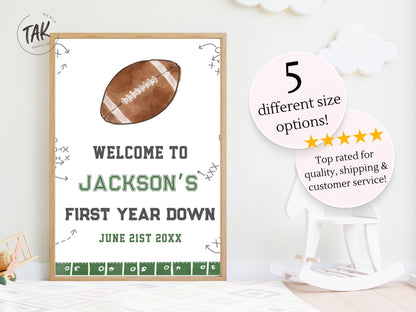 Printed Football First Birthday Welcome Sign, Custom Name Kids Birthday Party Board, Sports Theme Party Foam Board, Boy Party Birthday Decor