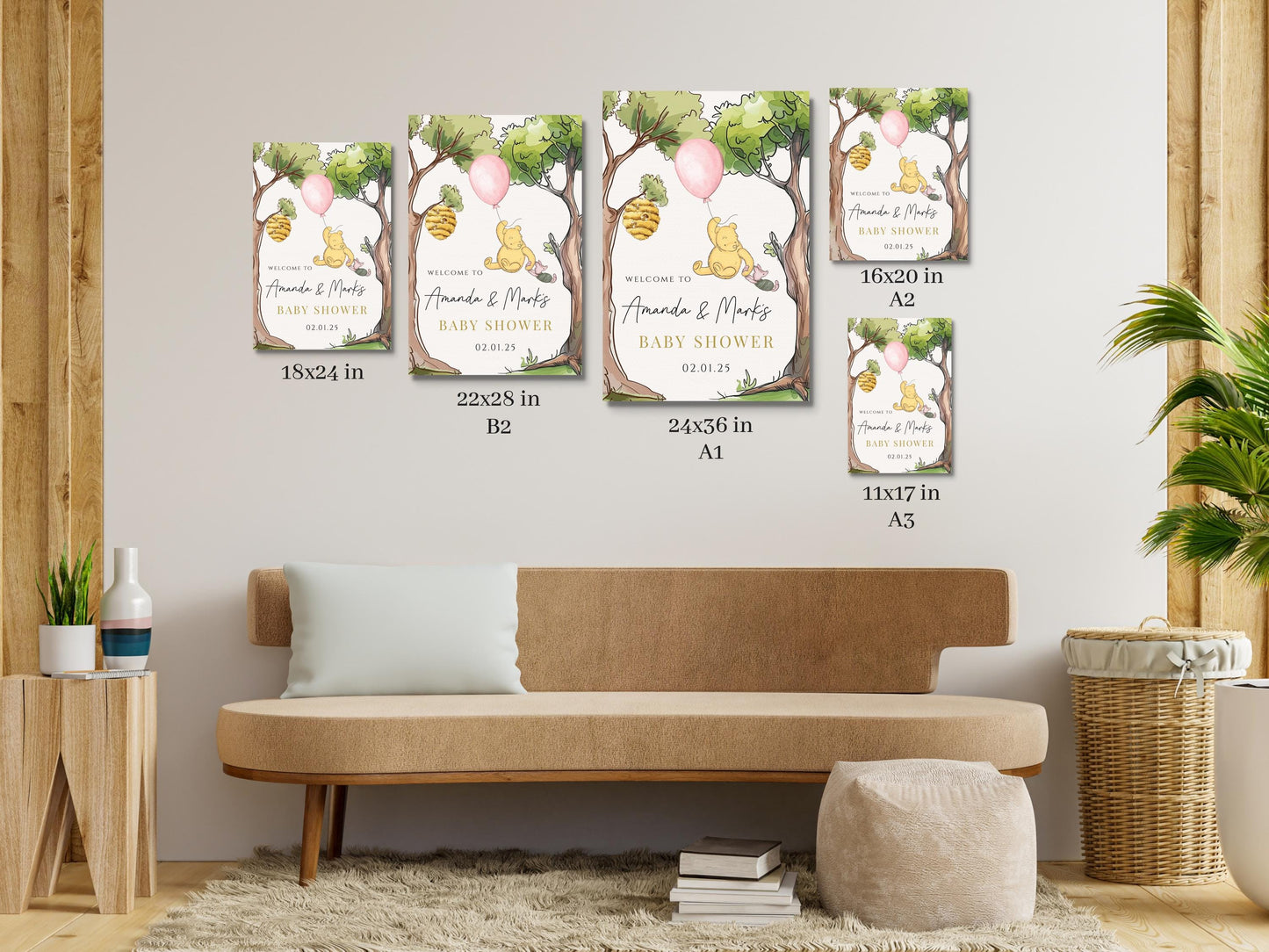 Printed Winnie The Pooh Baby Shower Welcome Sign, Pooh Baby Shower Welcome, Custom Printed Baby Girl Winnie The Pooh Foam Board Welcome Sign