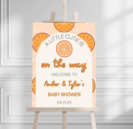 Printed Cutie Orange Baby Shower Sign Foam Board, Citrus Theme Welcome Poster, Gender Neutral Printable Decor, Custom Baby Event Display