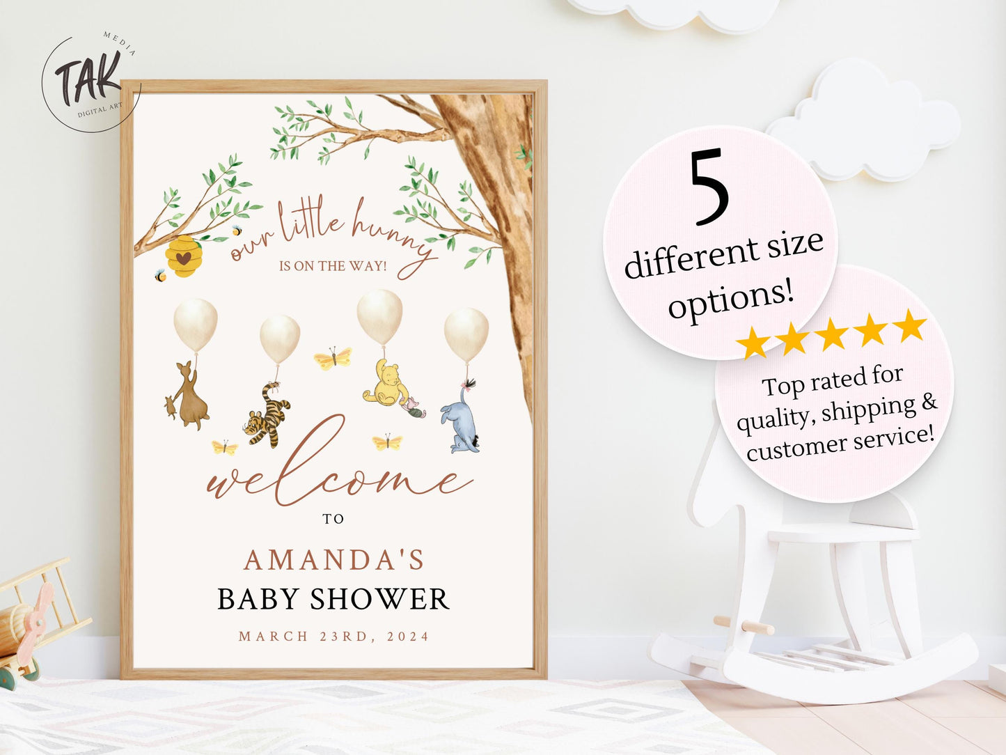 Winnie The Pooh Baby Shower Welcome Sign, Pooh Baby Shower Welcome, Printed Gender Neutral Winnie The Pooh Foam Board