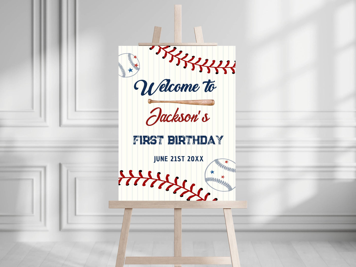 Printed Baseball Rookie of the Year 1st Birthday Welcome Sign, Custom Foam Board Birthday Decor, Boy First Birthday Sports Theme Custom Sign