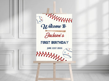 Printed Baseball Rookie of the Year 1st Birthday Welcome Sign, Custom Foam Board Birthday Decor, Boy First Birthday Sports Theme Custom Sign