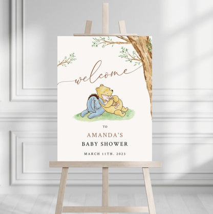 Printed Winnie The Pooh Baby Shower Welcome Sign, Pooh Baby Shower Welcome, Printed Gender Neutral Winnie The Pooh Foam Board Welcome Sign