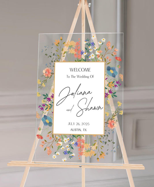 Floral Wedding Welcome Sign – Custom Acrylic or Foam Board Sign, Personalized Elegant Wedding Decor, Modern Ceremony Sign, Name & Date
