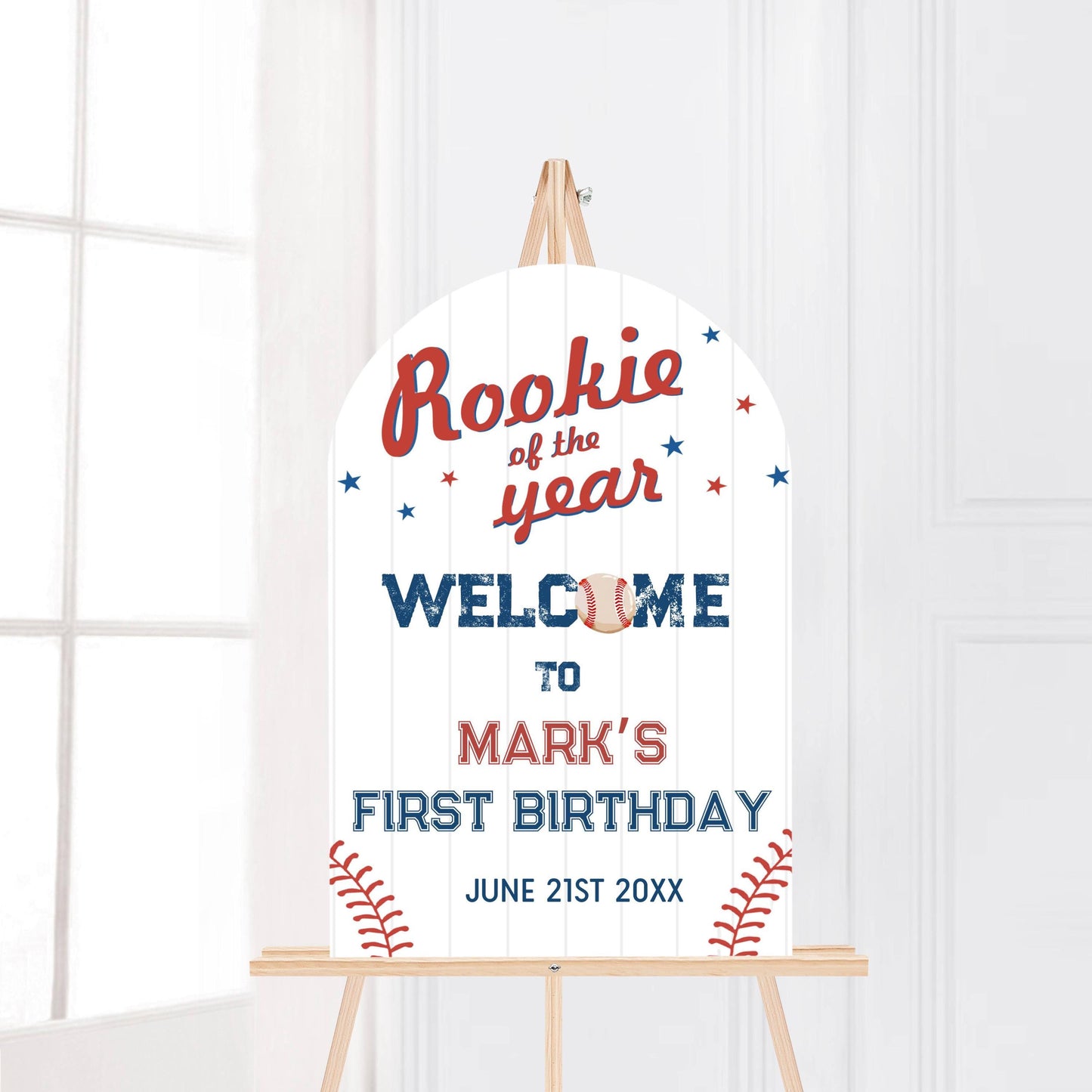 Printed Arch Baseball Rookie of the Year 1st Birthday Welcome Sign, Custom Foam Board Birthday Decor, Boy First Birthday Sports Theme Custom