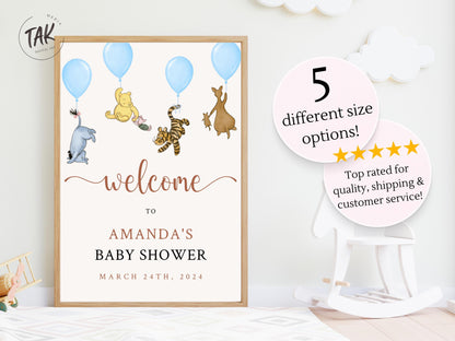 Printed Winnie The Pooh Baby Shower Welcome Sign, Pooh Baby Shower Welcome, Custom Printed Baby Boy Winnie The Pooh Foam Board Welcome Sign