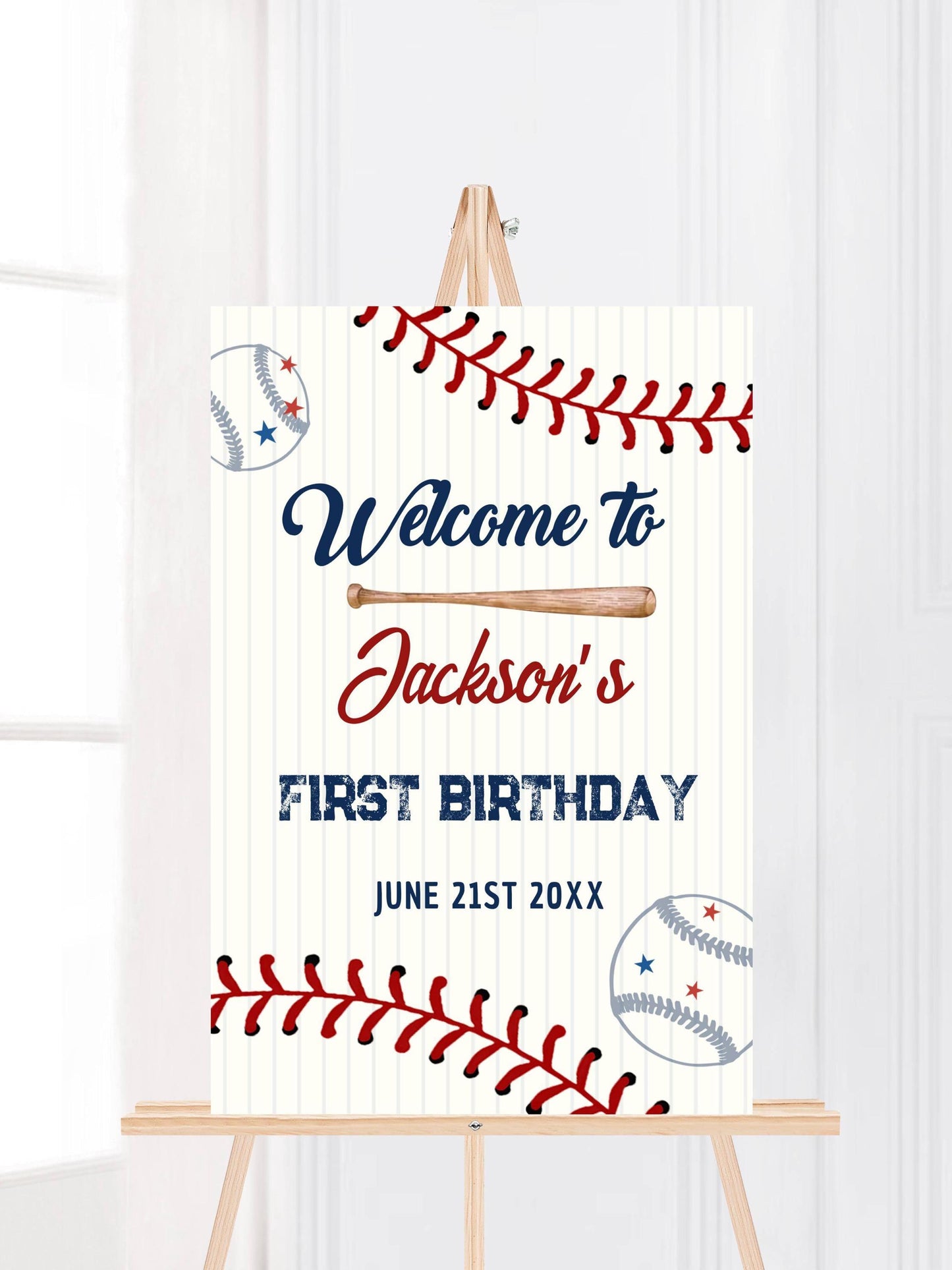 Printed Baseball Rookie of the Year 1st Birthday Welcome Sign, Custom Foam Board Birthday Decor, Boy First Birthday Sports Theme Custom Sign