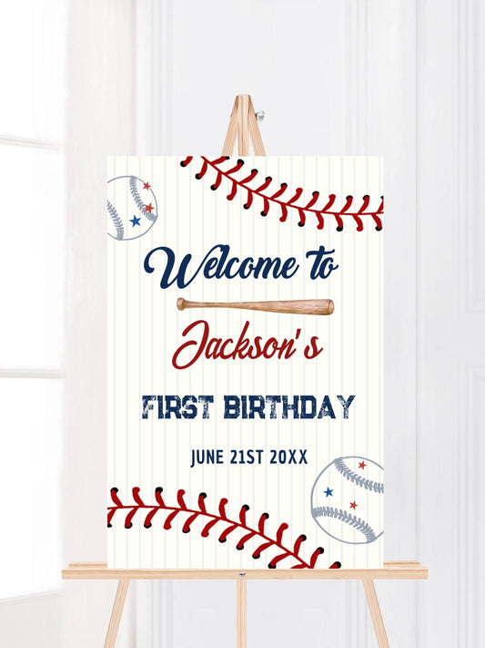 Printed Baseball Rookie of the Year 1st Birthday Welcome Sign, Custom Foam Board Birthday Decor, Boy First Birthday Sports Theme Custom Sign
