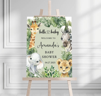 Printed Jungle Theme Baby Shower Welcome Sign, Wildlife Baby Shower Welcome, Printed Gender Neutral Jungle Theme Foam Board Welcome