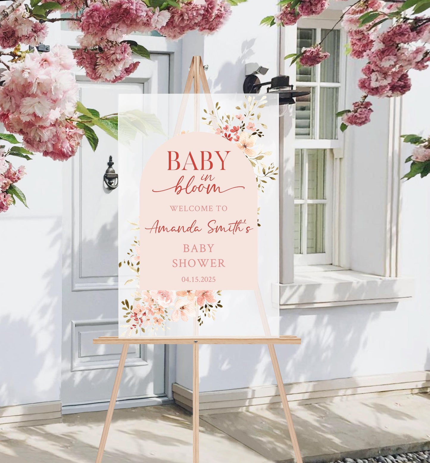 Baby in Bloom Baby Shower Sign – Custom Acrylic or Foam Board Sign, Floral Theme Welcome Sign, Personalized Baby Shower Decor, Custom Decor