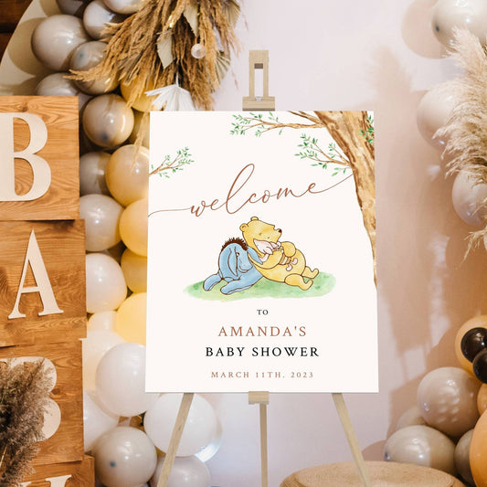 Winnie The Pooh Baby Shower Welcome Sign, Pooh Baby Shower Welcome, Printed Gender Neutral Winnie The Pooh Foam Board