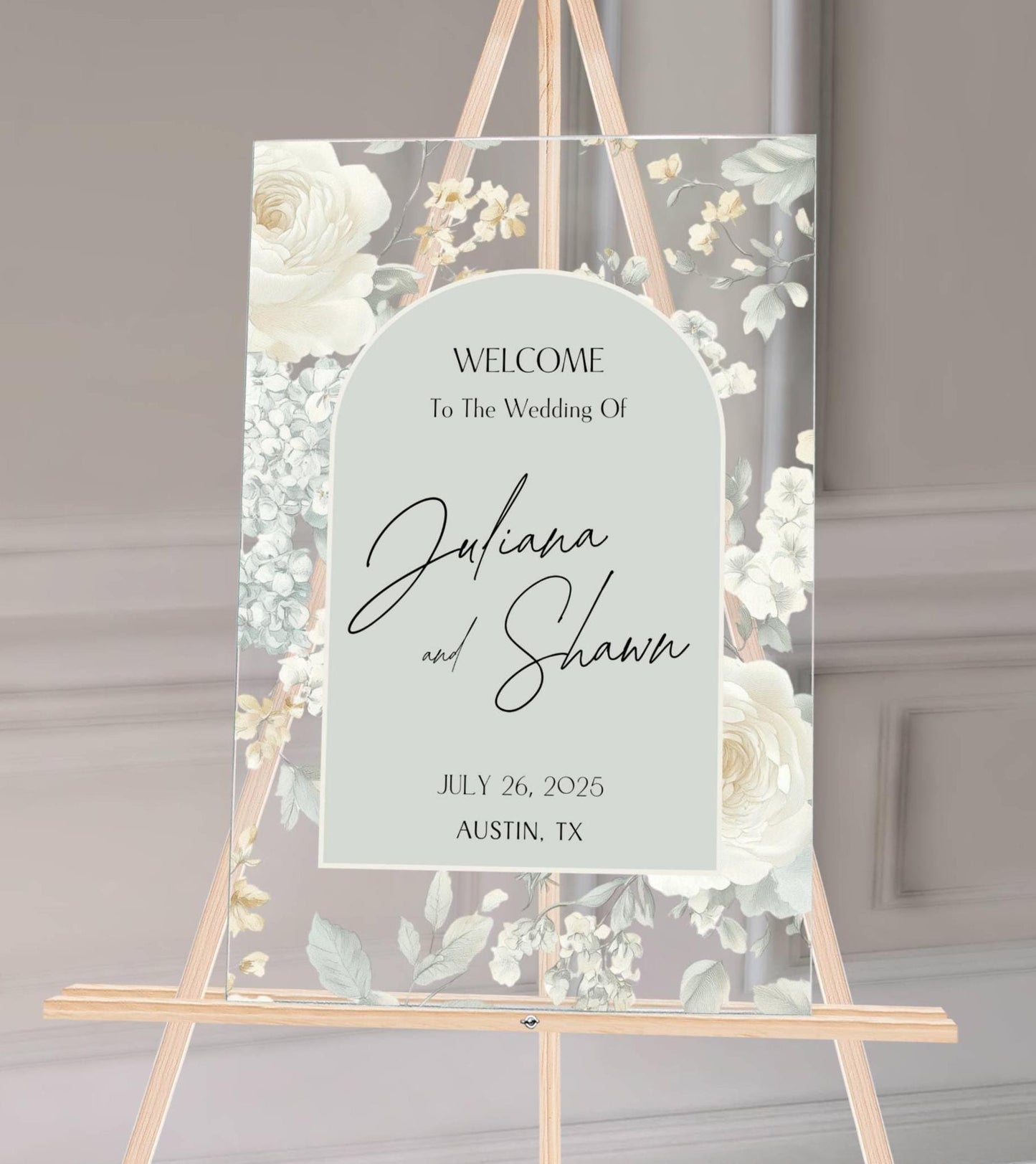 Elegant Wedding Welcome Sign, Custom Acrylic or Foam Board, Personalized Floral Wedding Sign