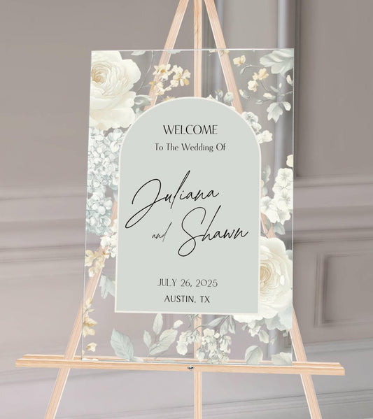Elegant Wedding Welcome Sign, Custom Acrylic or Foam Board, Personalized Floral Wedding Sign