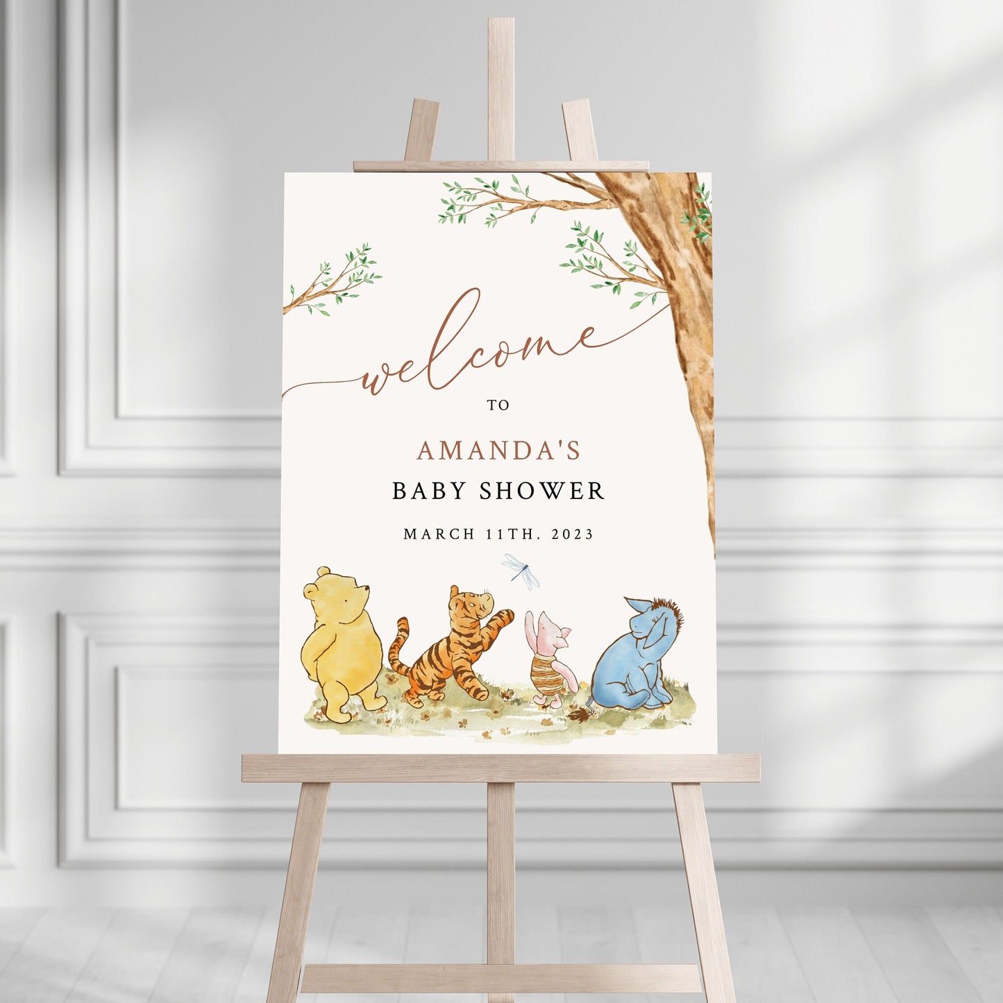 Printed Winnie The Pooh Baby Shower Welcome Sign, Pooh Baby Shower Welcome, Printed Gender Neutral Winnie The Pooh Foam Board Welcome Sign