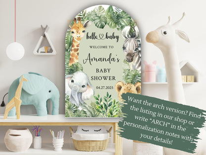 Printed Jungle Theme Baby Shower Welcome Sign, Wildlife Baby Shower Welcome, Printed Gender Neutral Jungle Theme Foam Board Welcome