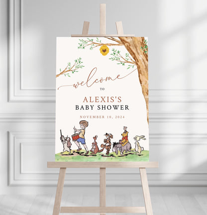 Printed Winnie The Pooh Baby Shower Welcome Sign, Pooh Baby Shower Welcome, Printed Gender Neutral Winnie The Pooh Foam Board Welcome Sign