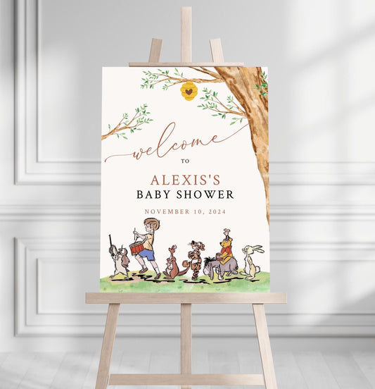 Printed Winnie The Pooh Baby Shower Welcome Sign, Pooh Baby Shower Welcome, Printed Gender Neutral Winnie The Pooh Foam Board Welcome Sign