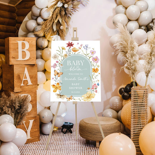Baby in Bloom Baby Shower Welcome Sign, Baby Floral Shower Welcome, Custom Printed Gender Neutral Foam Board