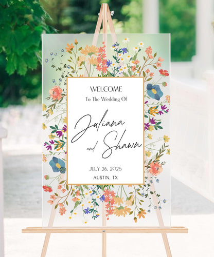 Floral Wedding Welcome Sign – Custom Acrylic or Foam Board Sign, Personalized Elegant Wedding Decor, Modern Ceremony Sign, Name & Date