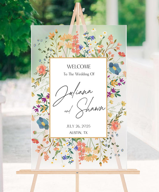 Floral Wedding Welcome Sign – Custom Acrylic or Foam Board Sign, Personalized Elegant Wedding Decor, Modern Ceremony Sign, Name & Date