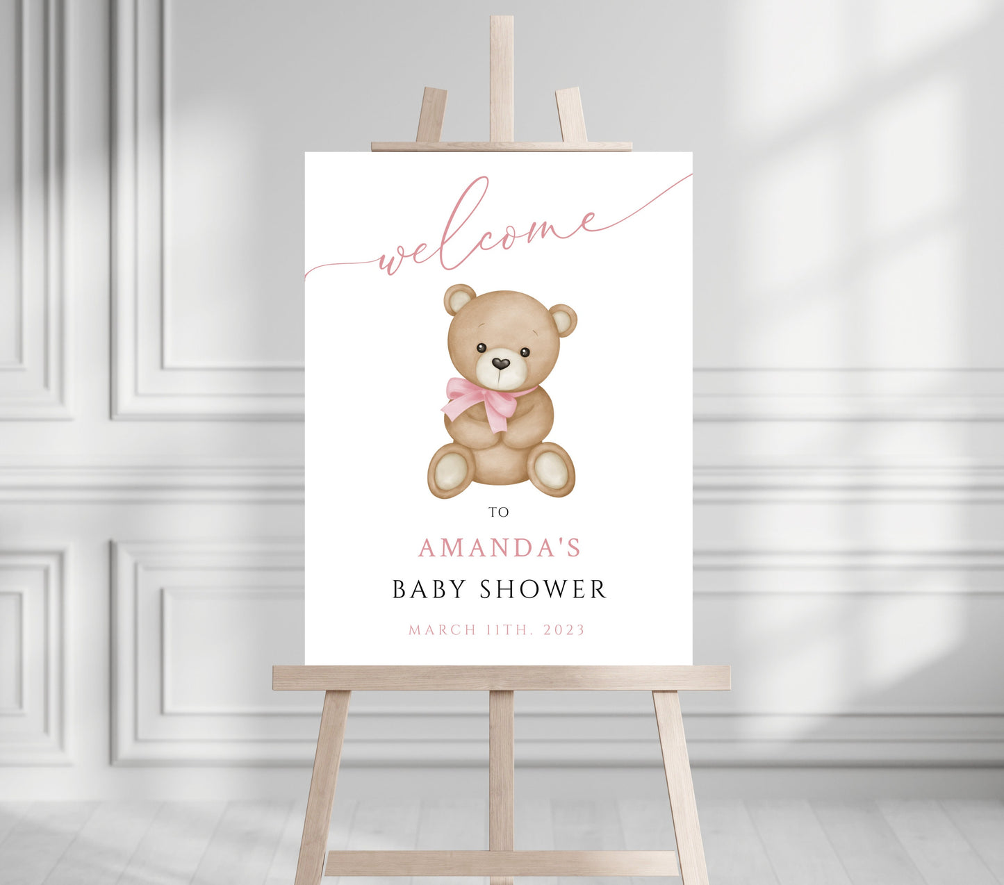 Baby Shower We Can Bearly Wait Baby Girl Custom Foam Welcome Sign, Baby Hot Air Balloon Bear