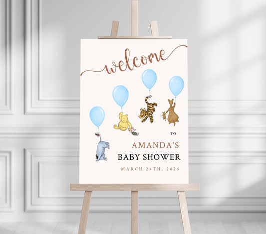 Printed Winnie The Pooh Baby Shower Welcome Sign, Pooh Baby Shower Welcome, Custom Printed Baby Boy Winnie The Pooh Foam Board Welcome Sign