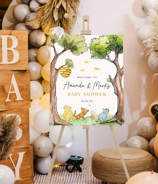 Printed Winnie The Pooh Baby Shower Welcome Sign, Pooh Baby Shower Welcome, Printed Gender Neutral Winnie The Pooh Foam Board Welcome Sign