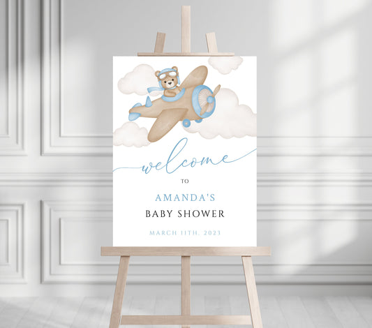 Baby Shower We Can Bearly Wait Boy Foam Welcome Sign, Baby Flying Bear