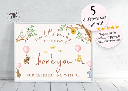 Printed Winnie The Pooh Baby Shower Welcome Sign, Custom Pooh Baby Shower Welcome, Printed Baby Girl Winnie The Pooh Foam Board Welcome Sign
