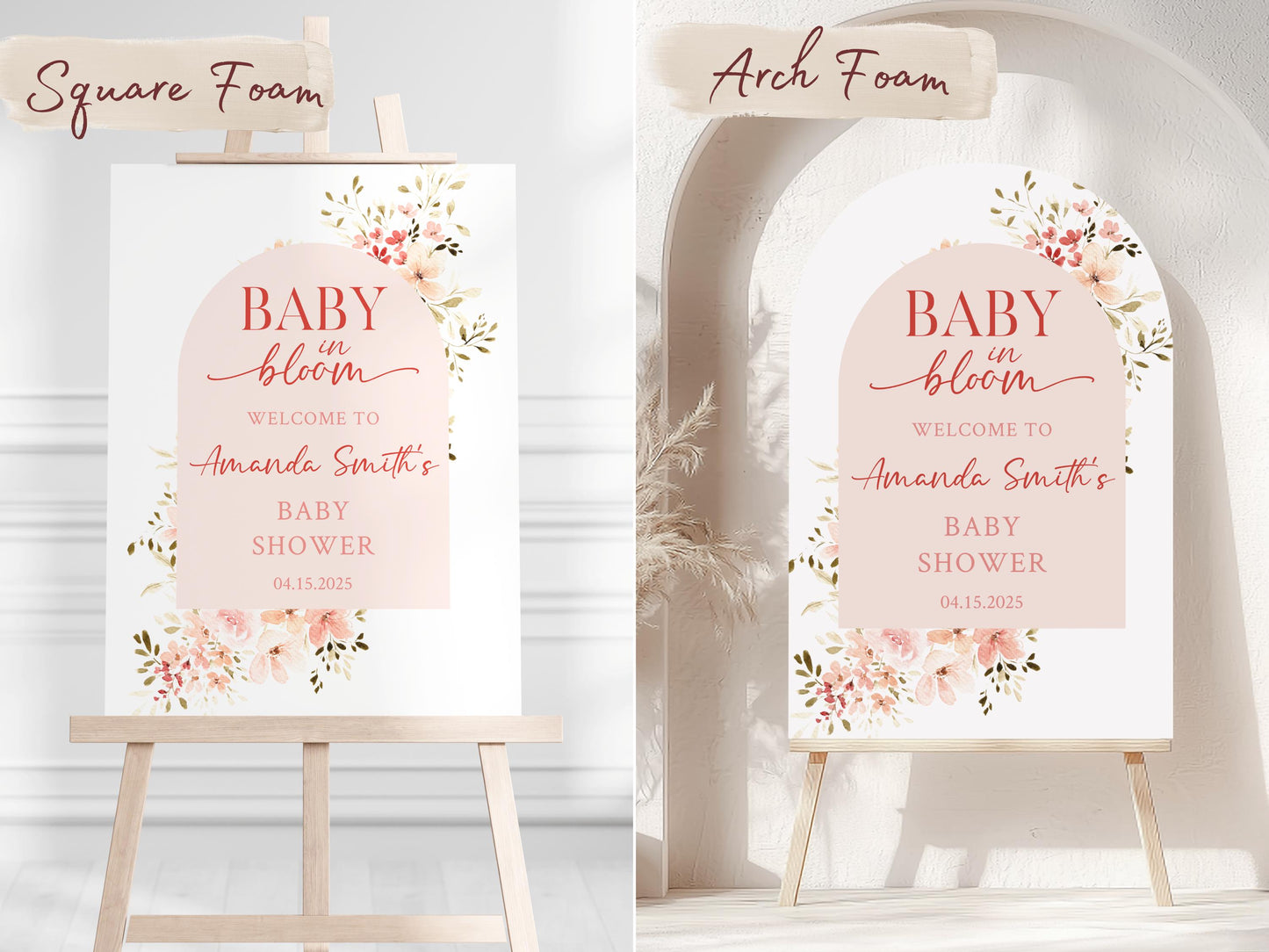 Baby in Bloom Baby Shower Sign – Custom Acrylic or Foam Board Sign, Floral Theme Welcome Sign, Personalized Baby Shower Decor, Custom Decor
