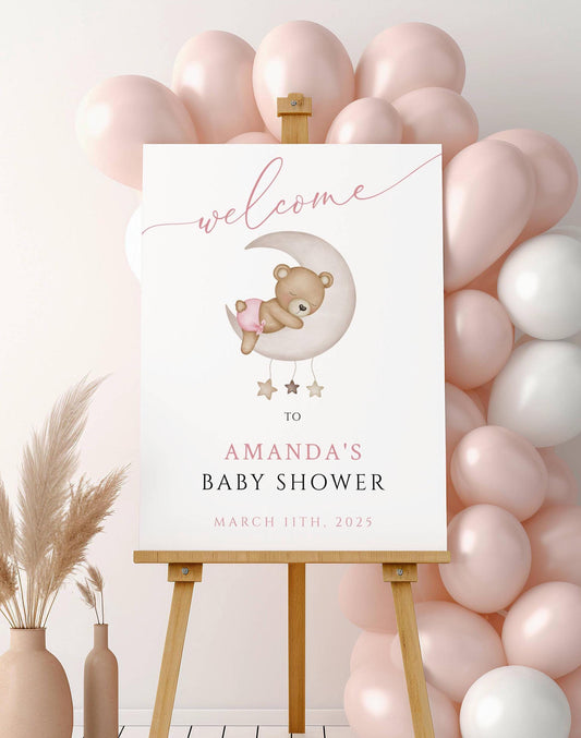 Baby Shower We Can Bearly Wait Baby Girl Custom Foam Welcome Sign
