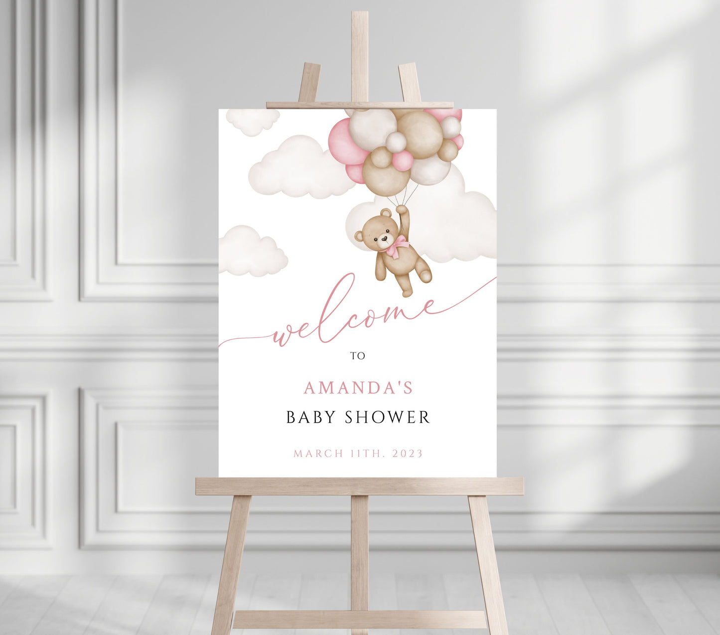 Baby Shower We Can Bearly Wait Baby Girl Foam Welcome Sign, Baby Balloon Bear, Printed Foam Board