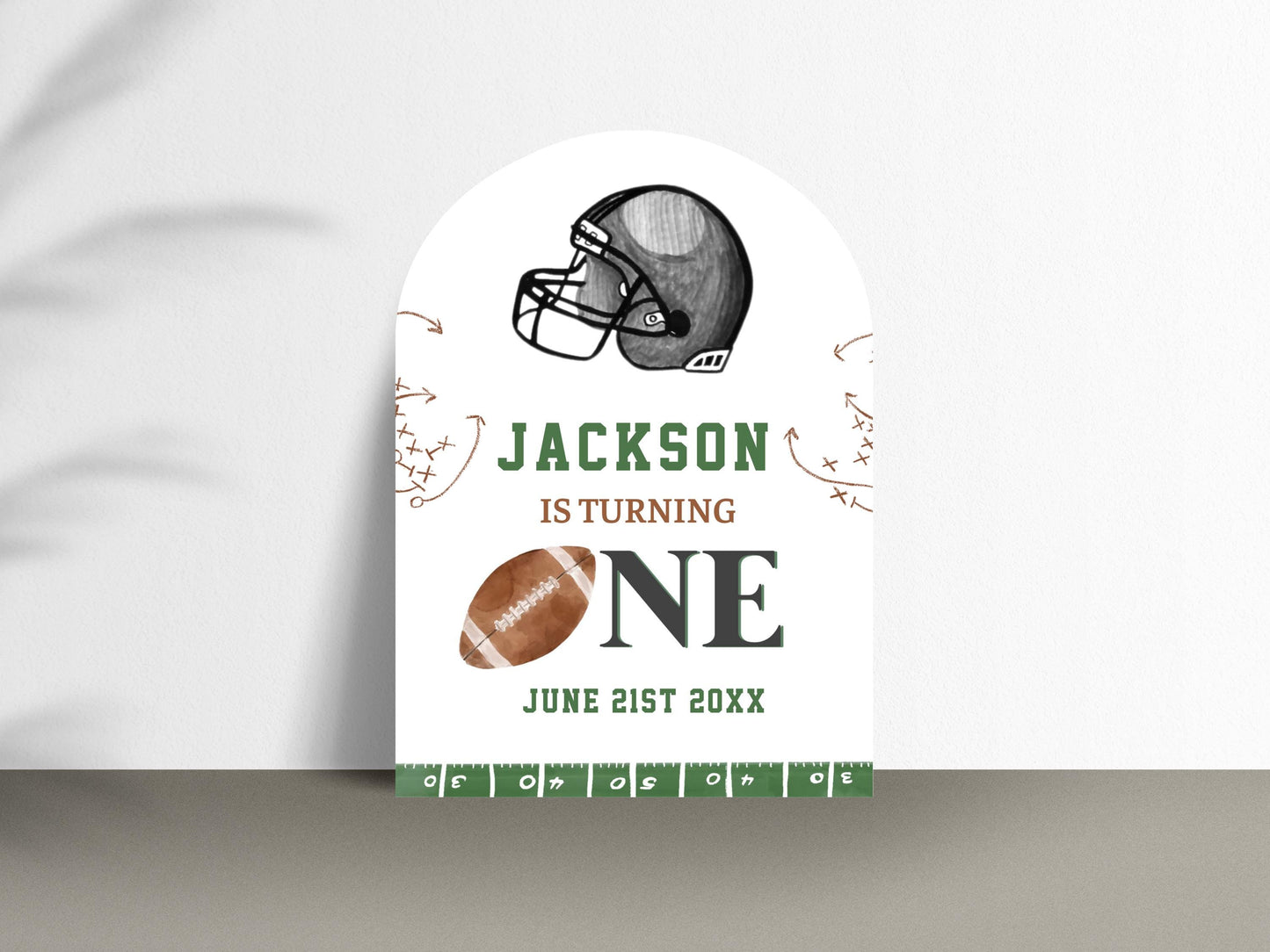 Printed Arch Football First Birthday Welcome Sign, Custom Name Kids Birthday Party Board, Sports Theme Party Foam Board, Boy Birthday Decor