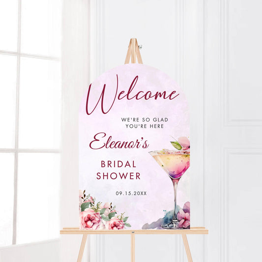 Printed Arch Bridal Shower Welcome Sign Cocktail and Florals, Custom Bridal Foam Board, Blush Pink Brunch Party Decor Poster, Bridal Brunch