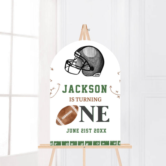 Printed Arch Football First Birthday Welcome Sign, Custom Name Kids Birthday Party Board, Sports Theme Party Foam Board, Boy Birthday Decor