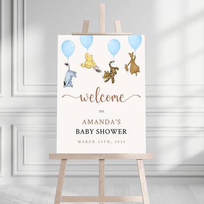 Printed Winnie The Pooh Baby Shower Welcome Sign, Pooh Baby Shower Welcome, Custom Printed Baby Boy Winnie The Pooh Foam Board Welcome Sign