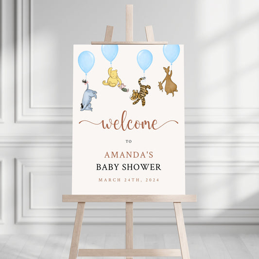Printed Winnie The Pooh Baby Shower Welcome Sign, Pooh Baby Shower Welcome, Custom Printed Baby Boy Winnie The Pooh Foam Board Welcome Sign