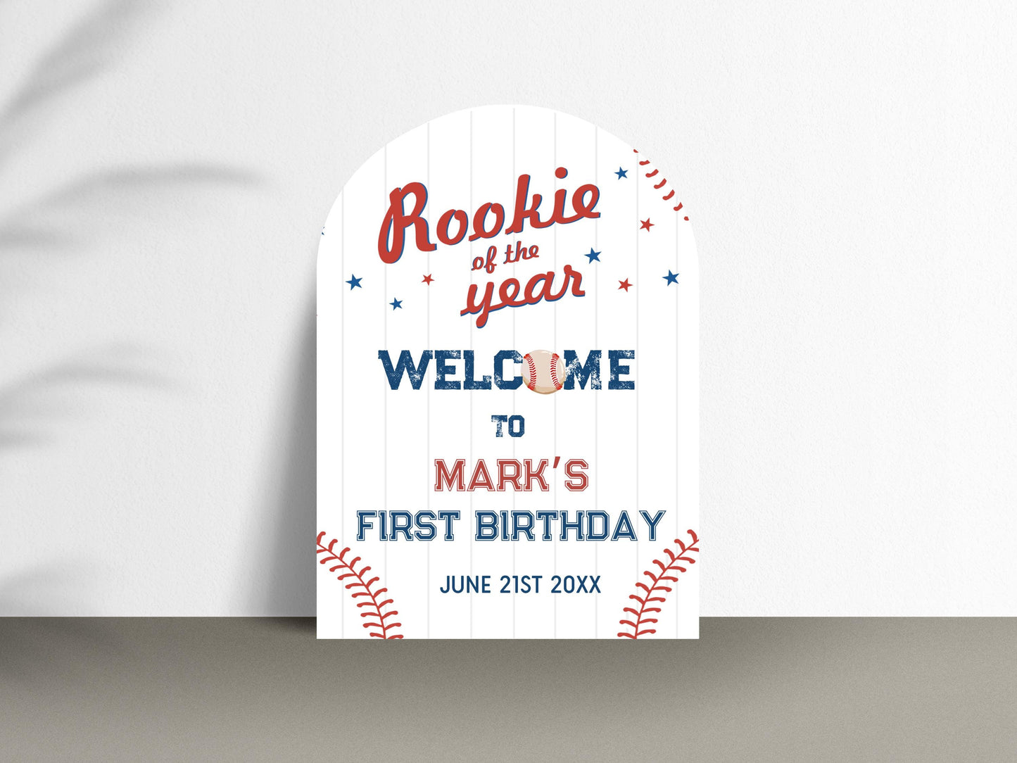 Printed Arch Baseball Rookie of the Year 1st Birthday Welcome Sign, Custom Foam Board Birthday Decor, Boy First Birthday Sports Theme Custom